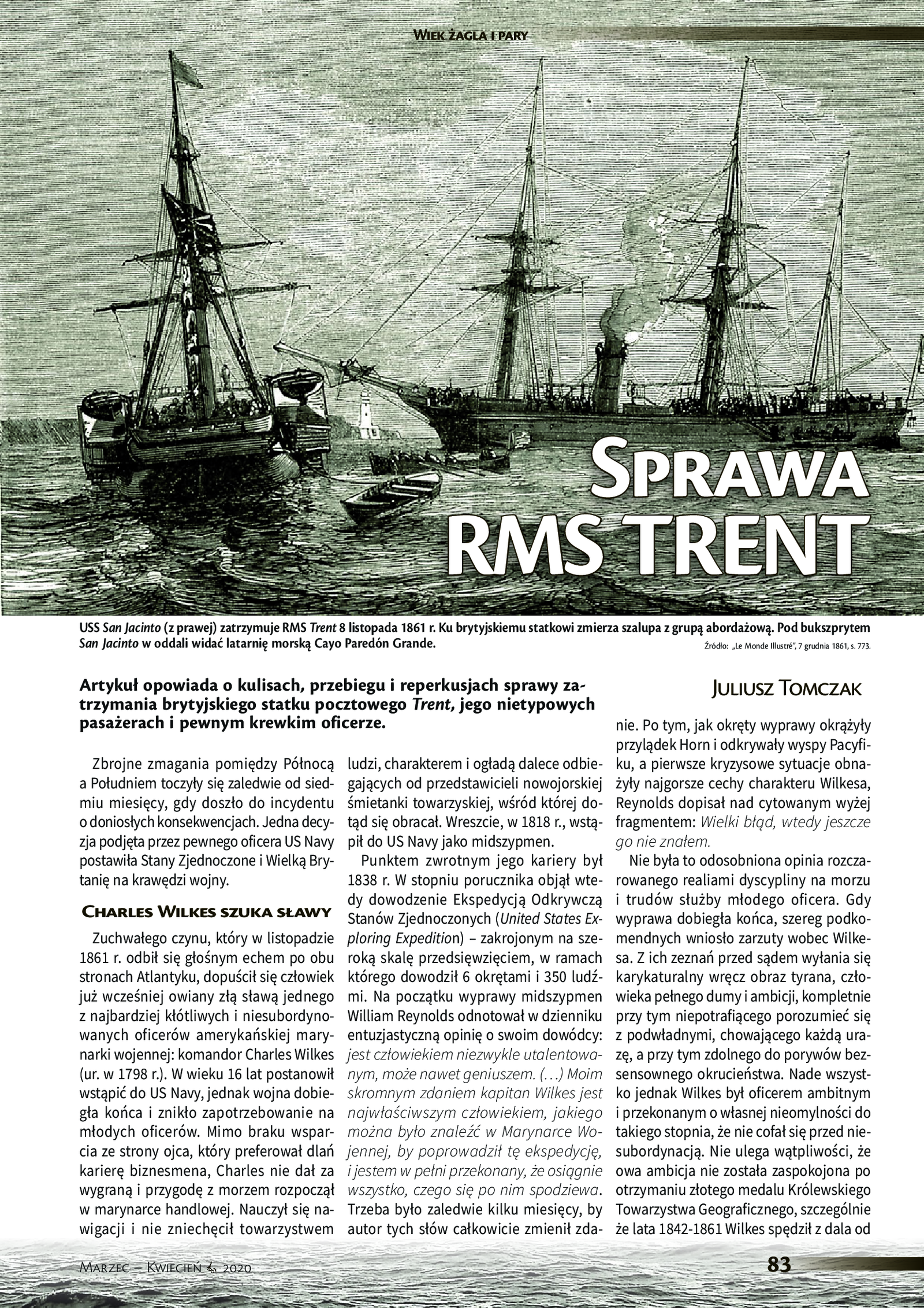 Pierwsza strona artykułu „Sprawa RMS Trent” w „Morze, statki i okręty”